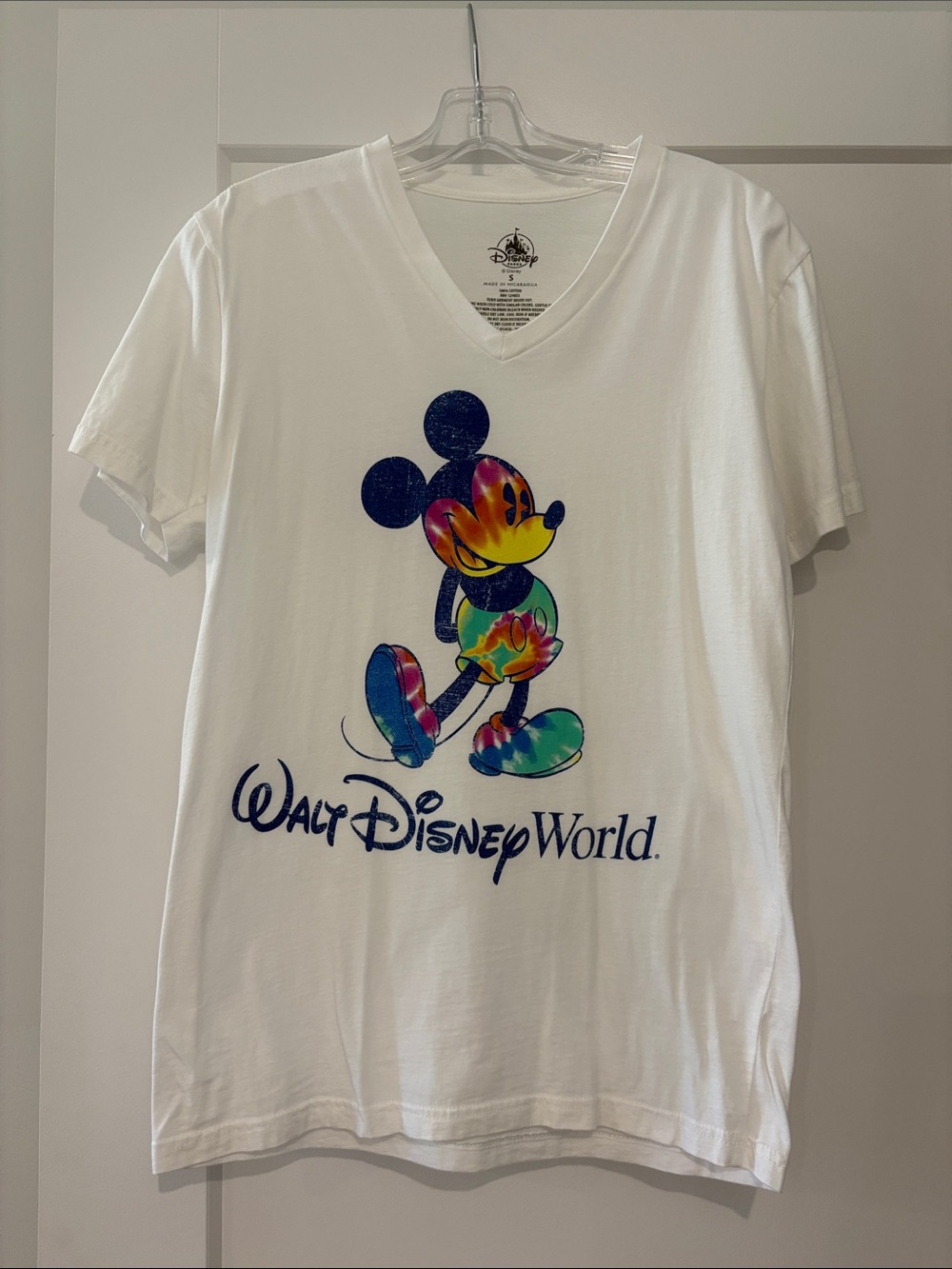 Disney White V-Neck Mickey Tie-Dye Graphic Tee